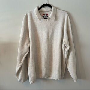 Classic Cottage V-Neck Linen/Cotton Blend Sweater in Cream